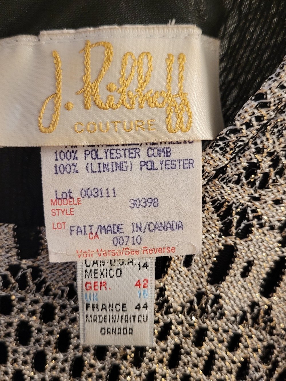 Vintage Joseph Ribkoff Couture Black Gold Metallic Maxi Evening Gown Sz 14 - Picture 4 of 14